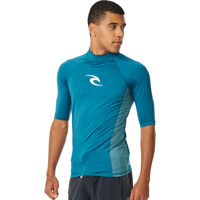 2024 Rip Curl Hombres Waves UPF Performance Chaleco De Lycra De Manga Corta 142MRV - Deep Ocean